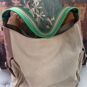 Giani Bernini Handbag Satchel Cream Canvas Shoulder Bag